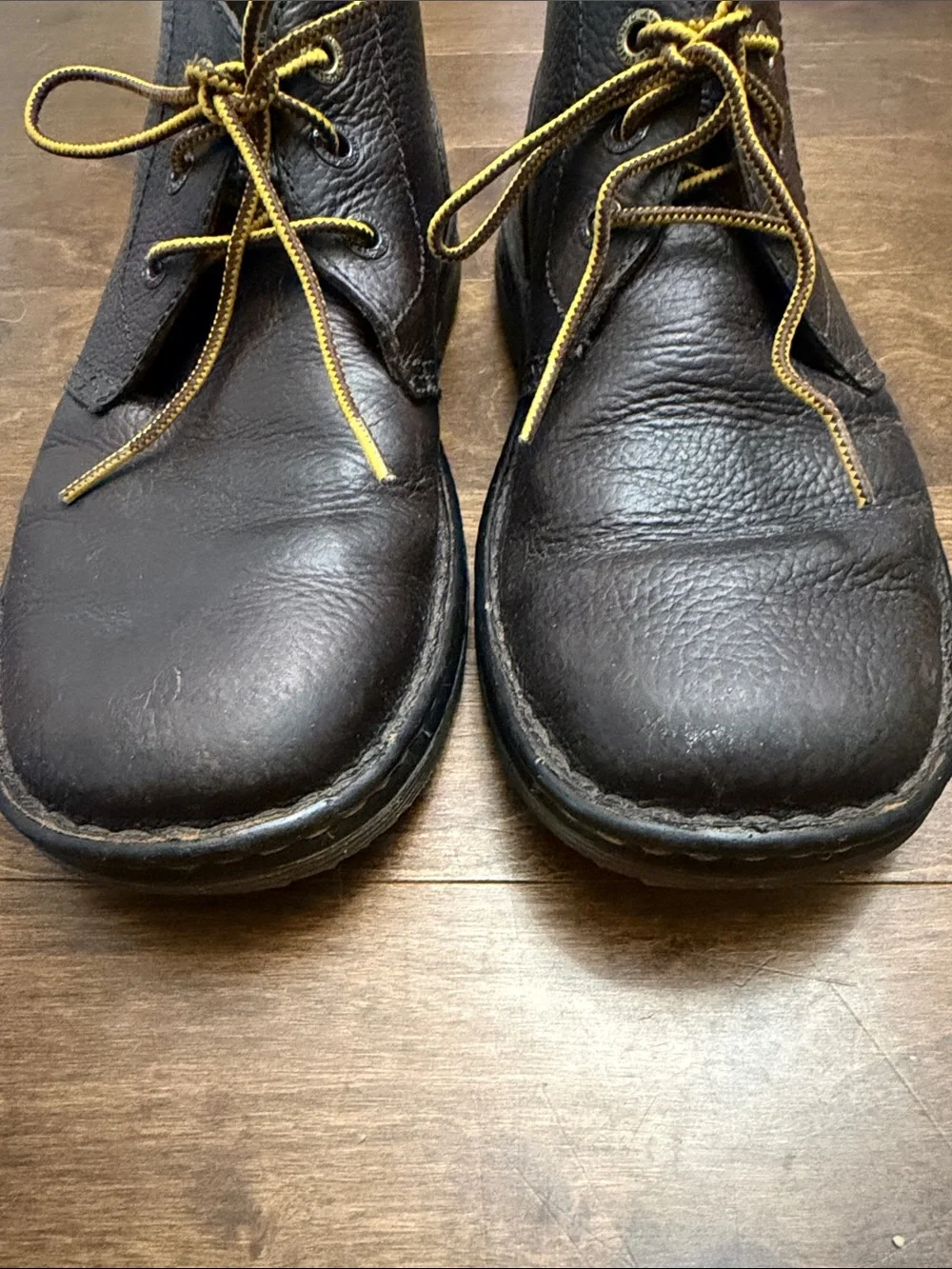 Dr. Martens Men’s Dark Brown Leather Chukka Boots with Yellow Laces